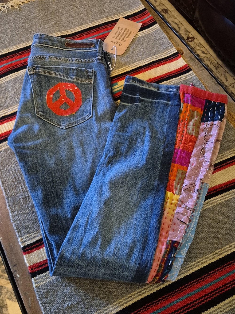 ExPressJeansRepurposed "LoveMeTwice"BellBottom Jeans.sz2 R. W13"×30" 7rise(1670A - Picture 14 of 16